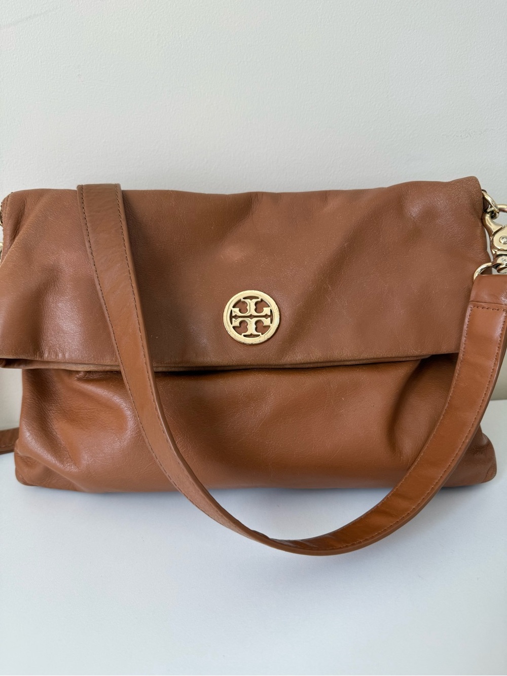 Tory Burch Dena 3-way purse Crossbody Fld Cognac Leather Y2K Clutch Shoulder Bag - Picture 5 of 14